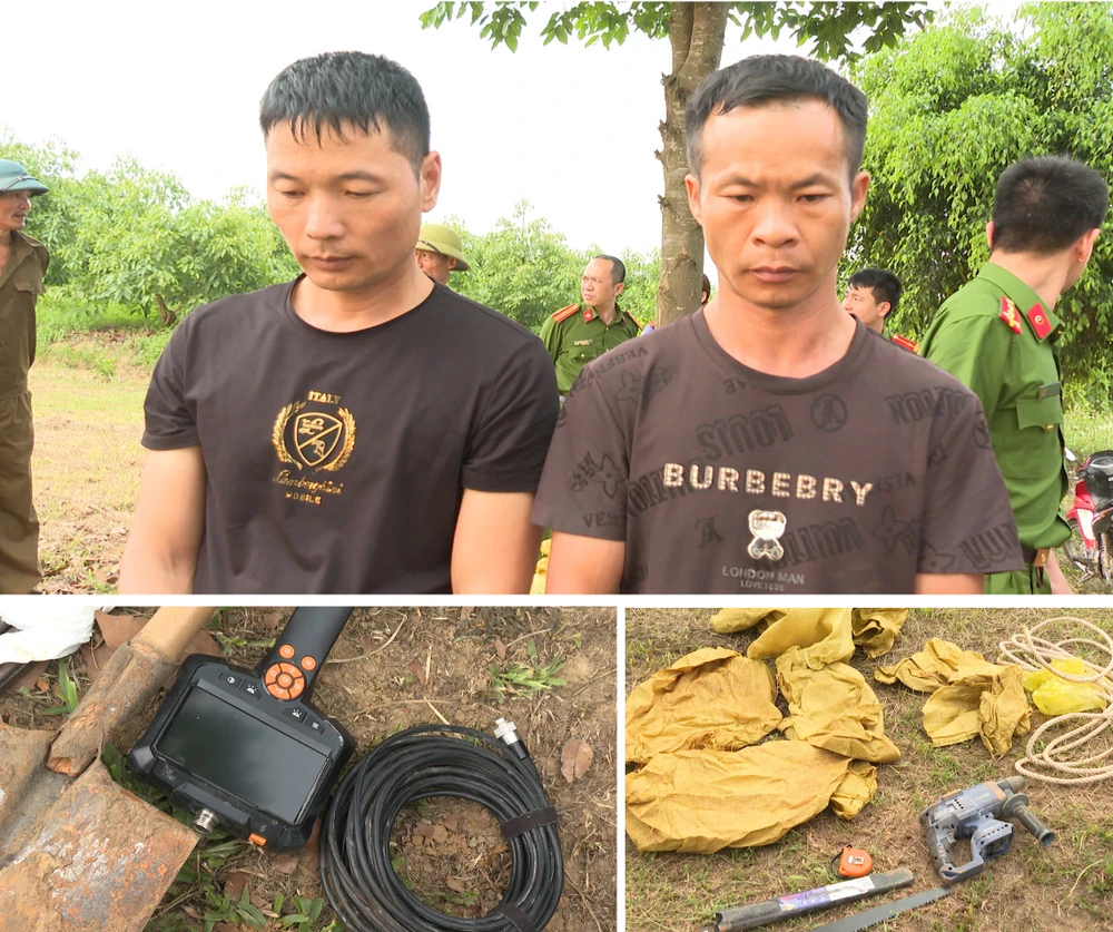2 đối tượng Shen Jiangyang và Deng Zhiji cùng tang vật 2 đối tượng.jpg