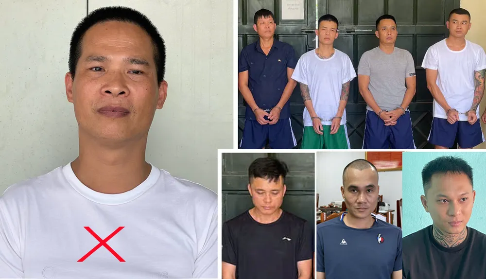 Bùi Quốc Ý (dấu X) và các đối tượng "đàn em". Ảnh: CÔNG AN THANH HÓA ý ẻng.jpg