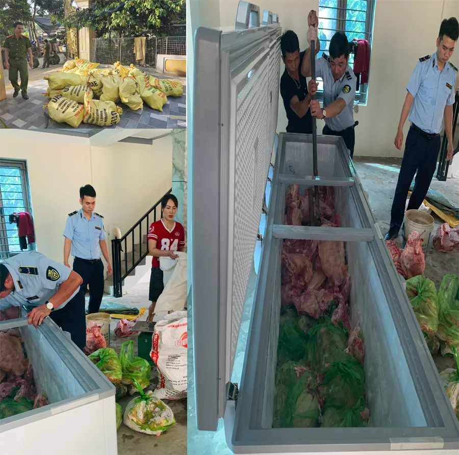 Cơ quan chức năng kiểm tra các cơ sở giết mổ kiểm tra tang vật.jpg