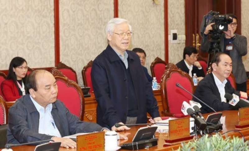 阮富仲總書記在會上發言。