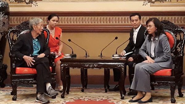 本市人委會副主席阮氏秋（右）會見馬來西亞奧林匹克委員會副委員長SiehKok 