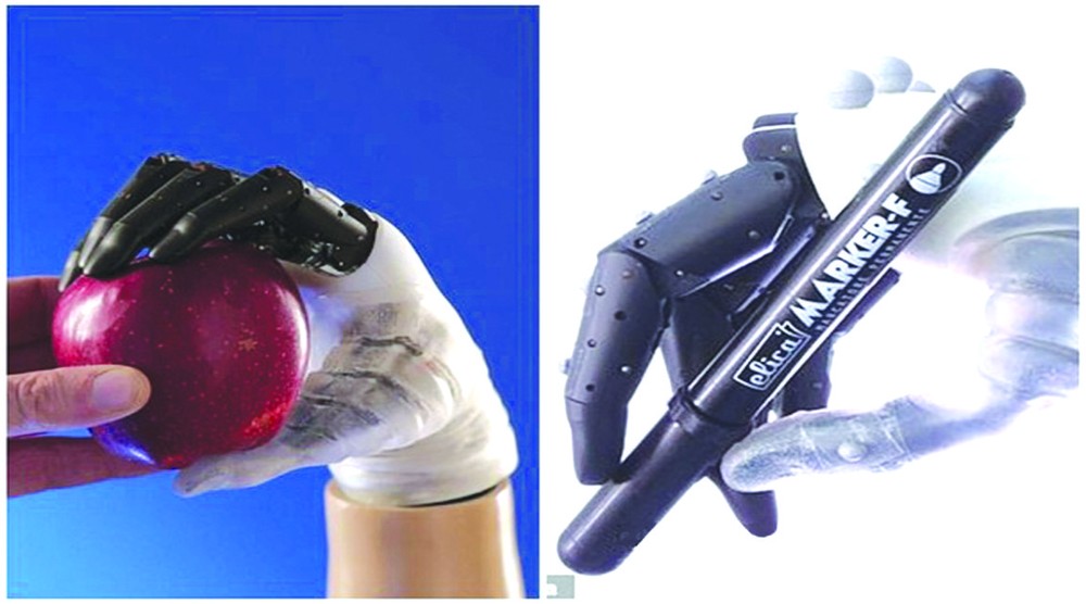 漢內斯可穩定地抓握蘋果及筆等物件。