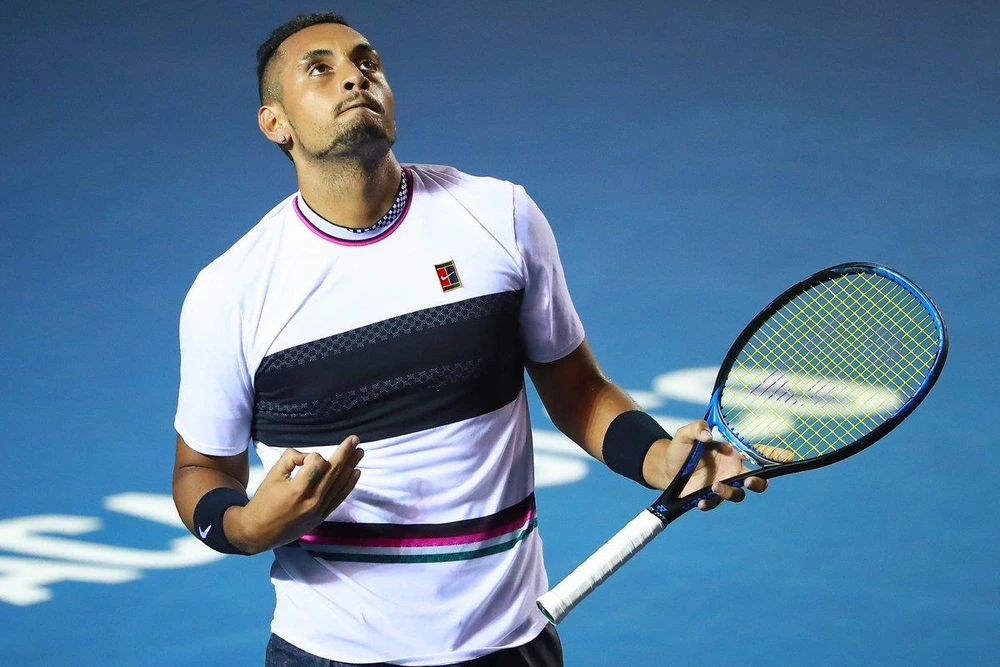 Kyrgios ăn mừng sau tình huống cứu match-point thứ 3