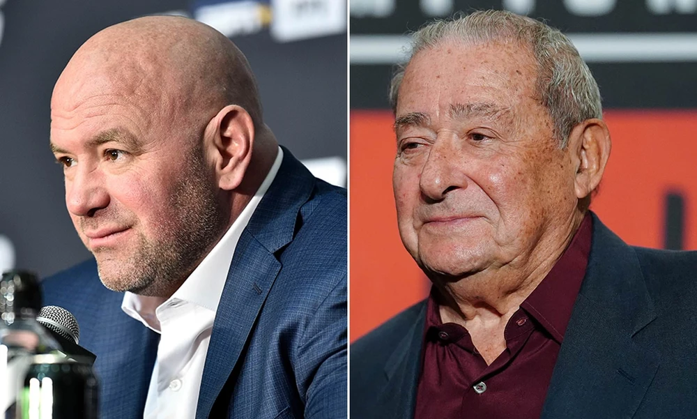 Ông bầu Bob Arum (phải) lớn tiếng chỉ trích ông bầu Dana Whtie