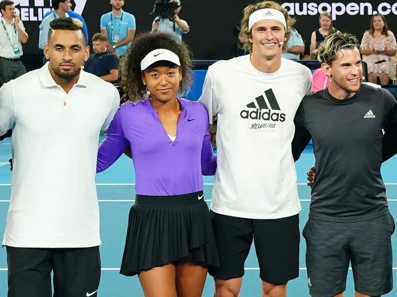 Kyrgios (trái) và Zverev, Thiem (thứ 3 và thứ 4 từ trái sang)