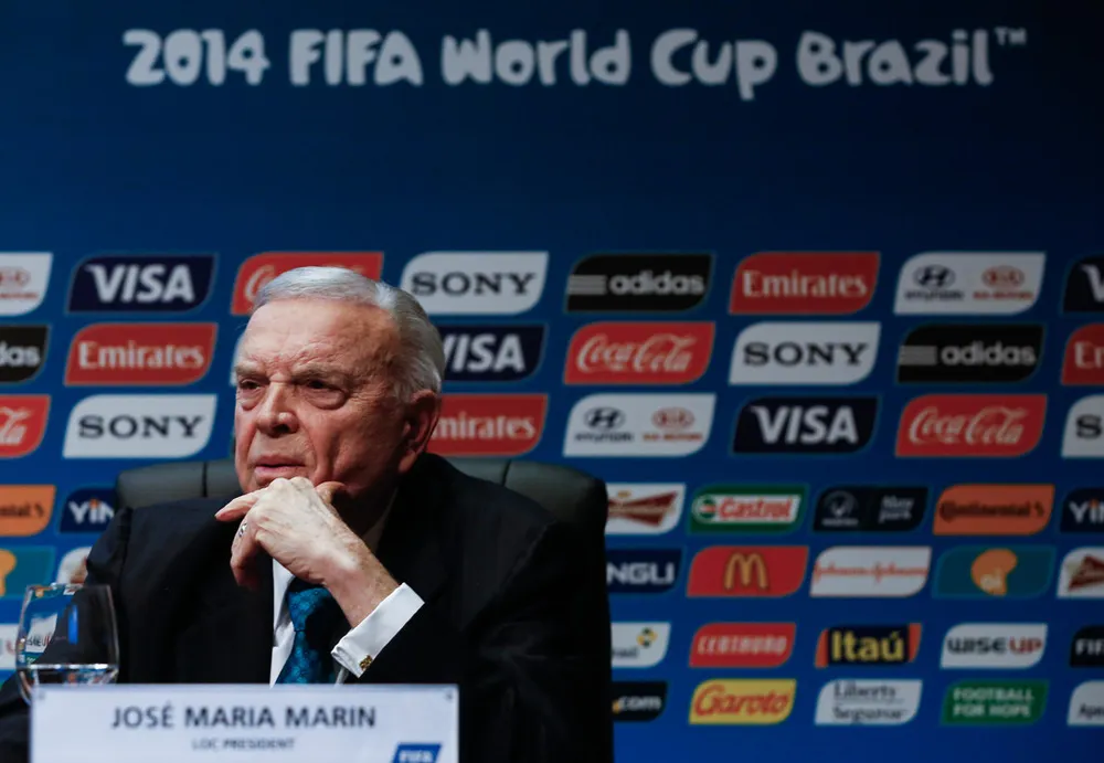 Cựu chủ tịch LĐBĐ Brazil Jose Maria Marin khi đang làm Trưởng ban tổ chức World Cup 2014. Ảnh: Getty Images.