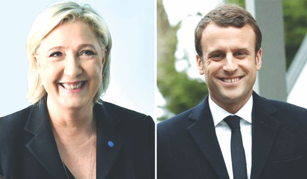 勒龐（左）與馬克龍晉身第二輪投票。（圖片來源：互聯網）