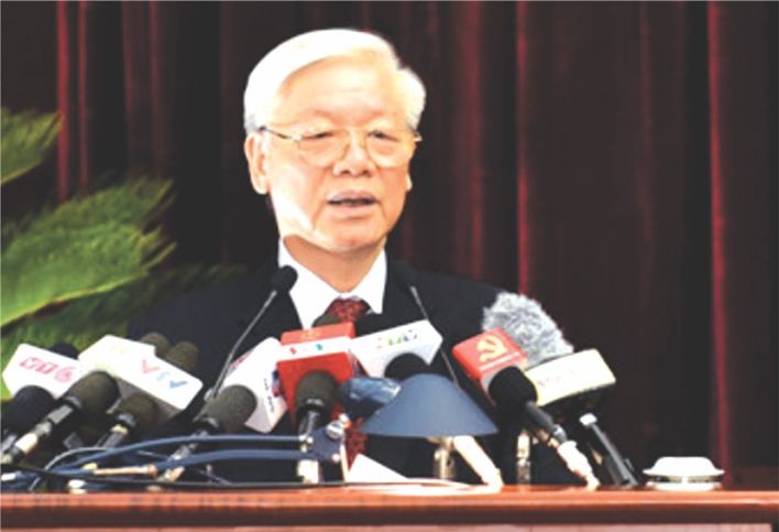 阮富仲總書記在會議上發言。（圖片來源：范強）