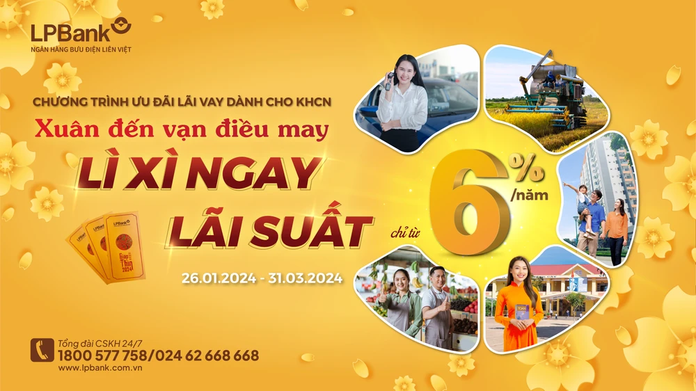 Chương trình vay vốn ưu đãi “Xuân đến vạn điều may - Lì xì ngay lãi suất" của LPBank không giới hạn gói vay với mức lãi suất từ 6%/năm