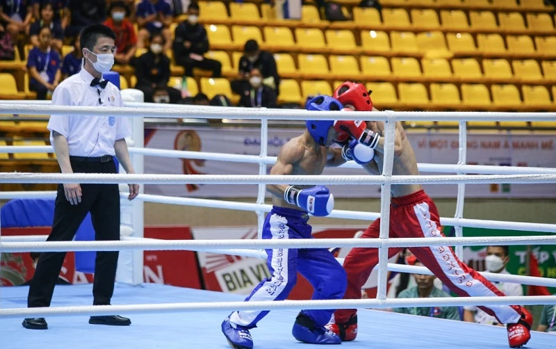 VĐV kickboxing đã bắt đầu thi đấu tại Đại hội thể thao toàn quốc năm nay. Ảnh: D.P