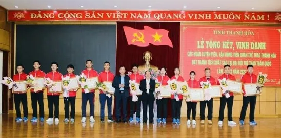 Tỉnh Thanh Hóa đã tổng kết, vinh danh các HLV, VĐV đạt kết quả huy chương tại Đại hội thể thao toàn quốc lần 9-2022. Ảnh: QUỐC HƯƠNG.BTH