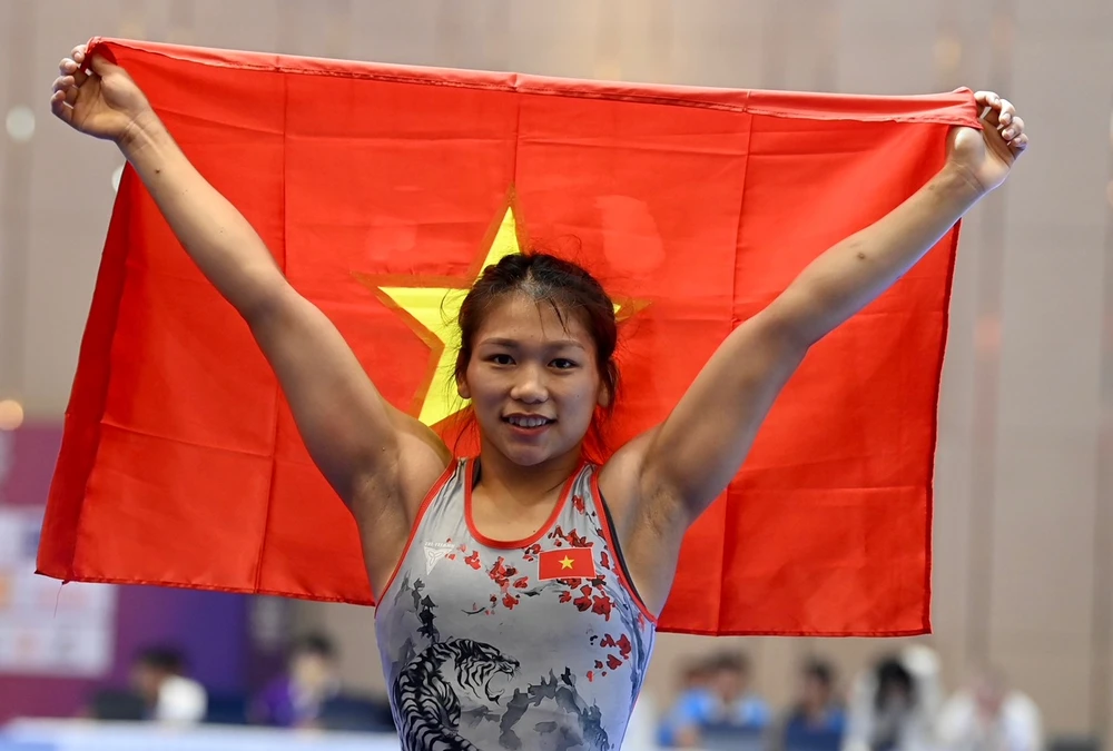 Đô vật Trần Ánh Tuyết có tấm HCV tại SEA Games 32 lần này. Ảnh: QUỲNH MAI