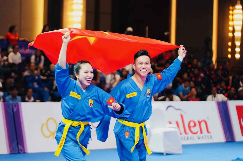 Võ sĩ vovinam Việt Nam được thưởng nhiều nhờ thành tích thi đấu năm nay tại SEA Games 32. Ảnh: DŨNG PHƯƠNG Võ sĩ vovinam Việt Nam được thưởng nhiều nhờ thành tích thi đấu năm nay tại SEA Games 32. Ảnh: DŨNG PHƯƠNG