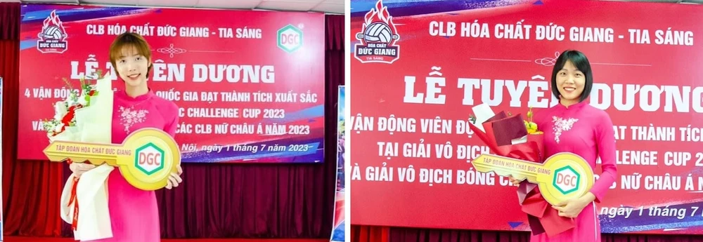 Lý Thị Luyến và Trần Tú Linh đã được đơn vị chủ quản tặng thưởng căn hộ cho thành tích thi đấu xuất sắc cùng đội tuyển bóng chuyền nữ Việt Nam. Ảnh: Hóa chất Đức Giang