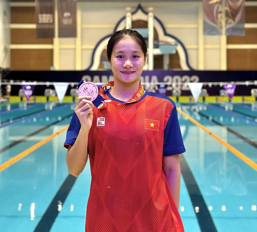 Mỹ Tiên giành HCĐ tại SEA Games 32 mới đây ở Campuchia. Ảnh: MỸ TIÊN