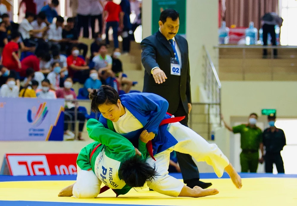 Võ sĩ kurash Việt Nam đã chắc chắn có được huy chương tại ASIAD 19. Ảnh: BRVT