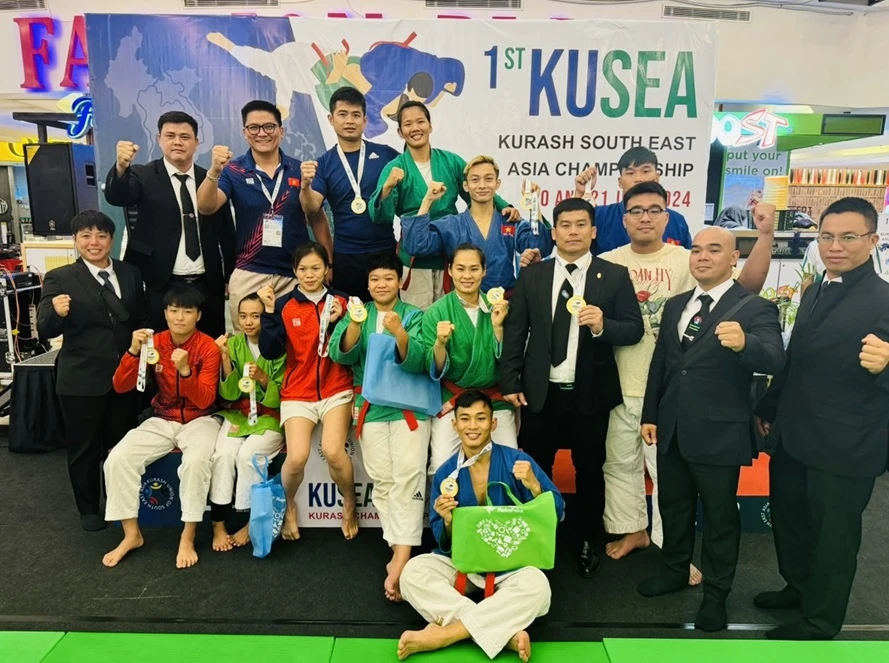 Kurash Việt Nam thi đấu đạt kết quả tích cực ở giải vô địch Đông Nam Á lần thứ nhất. Ảnh: TUẤN HỌC