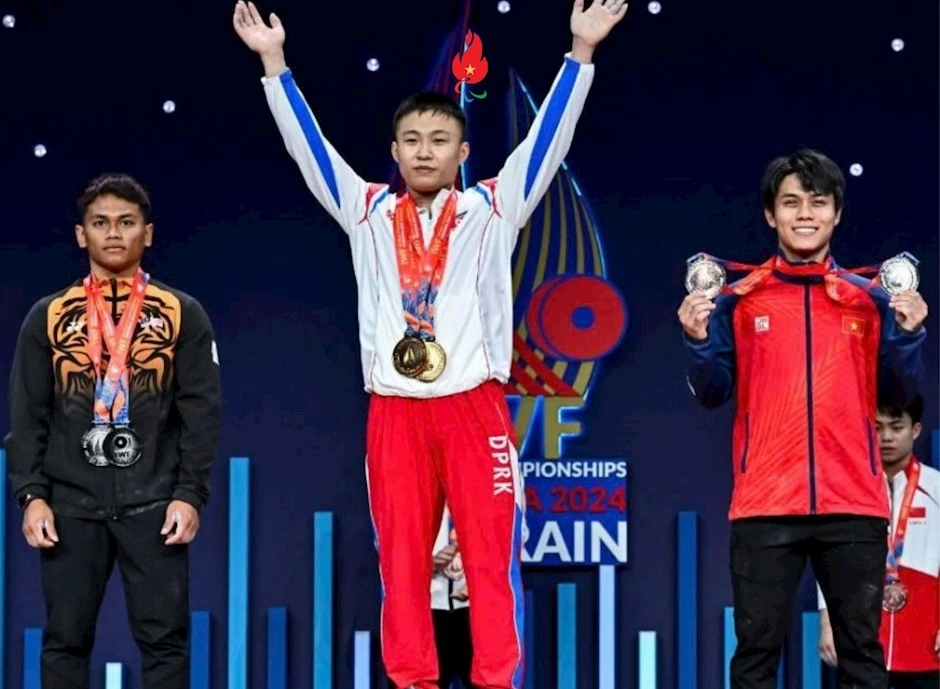 Nguyễn Trần Anh Tuấn (phải) đã thi đấu giải vô địch thế giới 2024 và biết được nhiều đối thủ quan trọng. Ảnh: IWF tuan 1.jpg