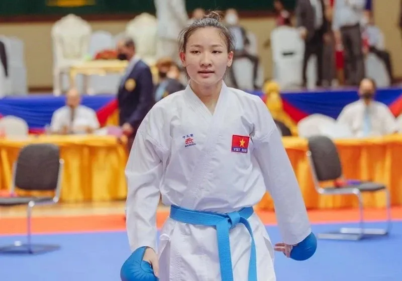 Hoàng Thị Mỹ Tâm vẫn là gương mặt chủ lực của đội karate ViệtNam trong thi đấu kumite. Ảnh: D.P karate-2-8003-1596.jpg
