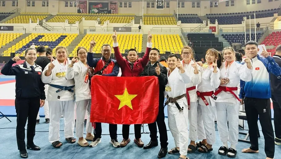 Võ sỹ jujitsu Việt Nam có 7 HCV trong các nội dung đã thi đấu. Ảnh: TIẾN BÙI IMG_5155.jpg