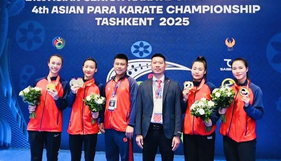 Đội nữ kumite Việt Nam đã giành HCV giải vô địch châu Á 2025 và quyết tâm có thành tích cao ở SEA Games 33-2025. Ảnh: AKF IMG_5159.jpg