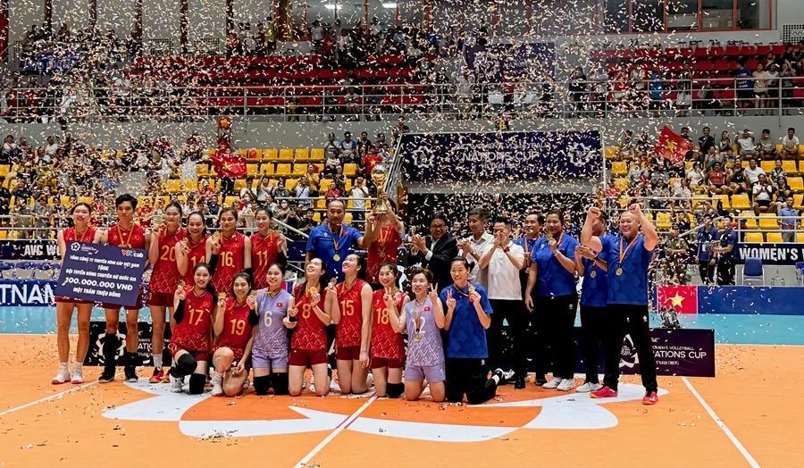 Đội tuyển bóng chuyền nữ Việt Nam đã giành ngôi vô địch tại AVC Nations Cup 2025 trên sân nhà. Ảnh: MINH MINH