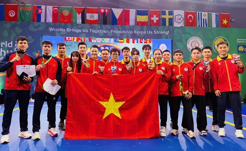 Đội tuyển wushu Việt Nam kết thúc thi đấu giải vô địch thế giới 2025. Ảnh: MINH MINH
