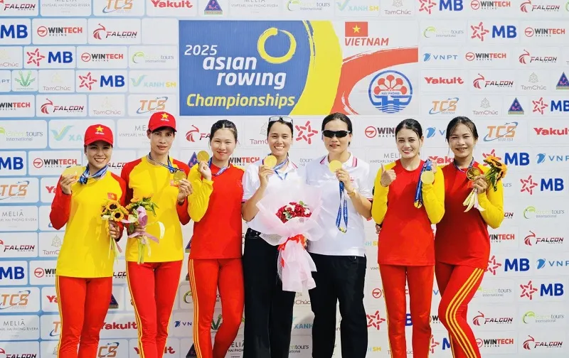 Đội tuyển rowing Việt Nam giành thêm HCV vào ngày cuối tại giải vô địch châu Á 2025. Ảnh: VSF