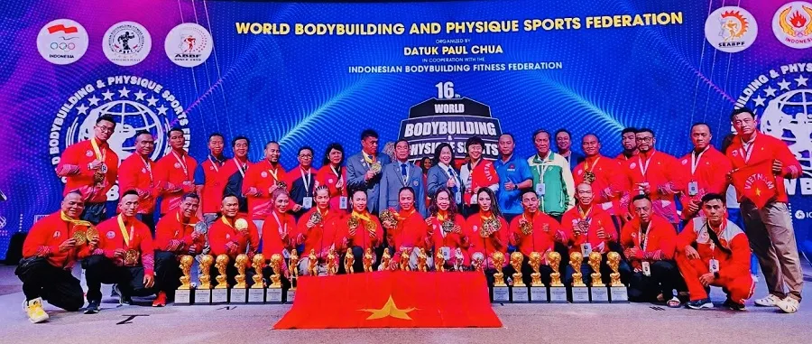 Đội tuyển thể hình Việt Nam có 10 HCV tại giải vô địch thế giới 2025. Ảnh: VBWF