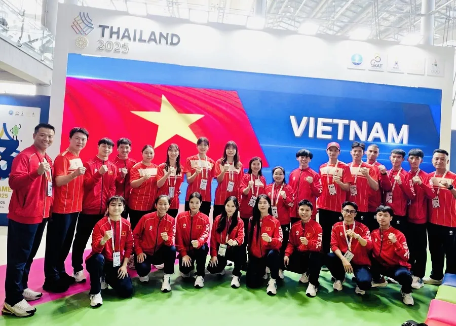 Đội tuyển taekwondo Việt Nam có mặt đầy đủ tại SEA Games 33-2025 để bước vào thi đấu. Ảnh: V.ANH TUẤN