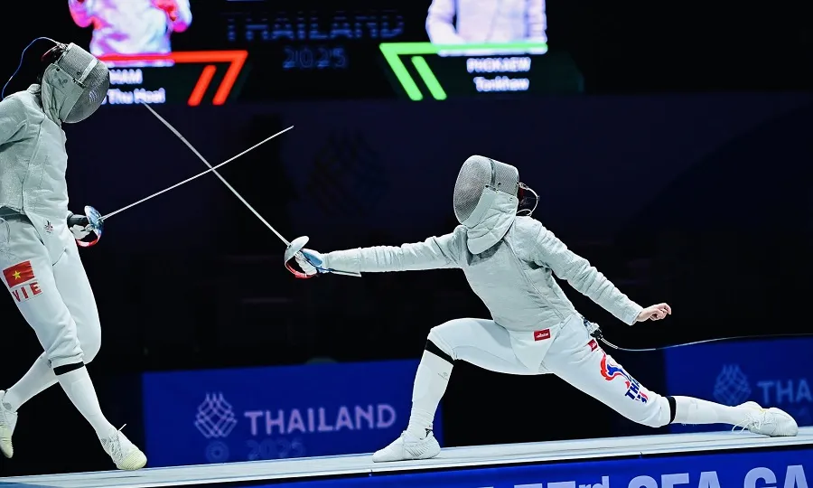 VĐV đấu kiếm tranh tài tại SEA Games 33-2025. Ảnh: THAILANDFENCINGFEDERATION