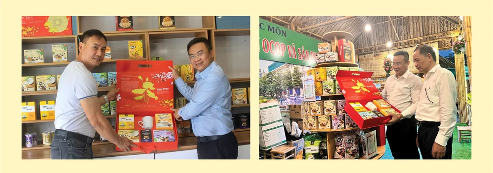 Anh Nguyễn Ngọc Luận (trái) giới thiệu cà phê trái cây cho khách hàng xuan-12-13-nhung-dai-su-mang-thuong-hieu-viet-4-nguyen-ngoc-luan-1-5706.jpg