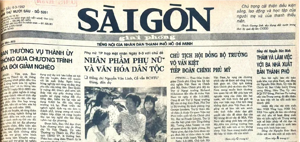 Trang 1 Báo SGGP ngày 6-3-1992 thông tin về việc Ban Thường vụ Thành ủy TPHCM thông qua Chương trình xóa đói giảm nghèo DH lan 5-7.jpg