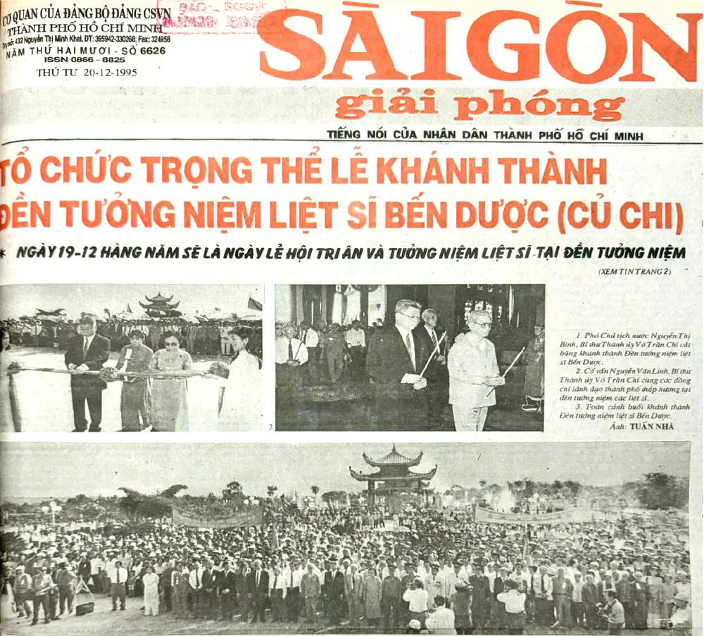 Báo SGGP ngày 20-12-1995 đưa tin đậm nét về Lễ khánh thành Đền tưởng niệm liệt sĩ Bến Dược DH lan 5-9.jpg