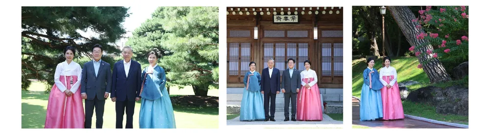 Tổng Bí thư Tô Lâm, Tổng thống Lee Jae Myung và hai phu nhân đi dạo trong khuôn viên Nhà Xanh. Ảnh: TTXVN Ngoai giao Vietnam-Han Quoc-3.jpg