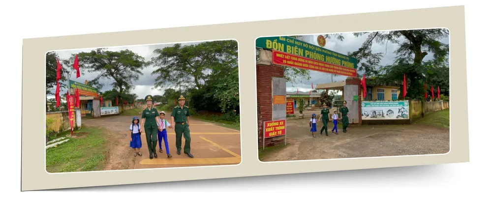 Thiếu tá Nguyễn Thị Vân, Bộ đội Biên phòng tỉnh Quảng Trị là “mẹ nuôi” cháu Mai Thị Như Tuyền và Mai Quốc Tuấn (học sinh tiểu học xã Hướng Phùng) theo Chương trình “Nâng bước em tới trường - Con nuôi đồn Biên phòng” đưa các con đi khai giảng uom mam con chu - 3.jpg
