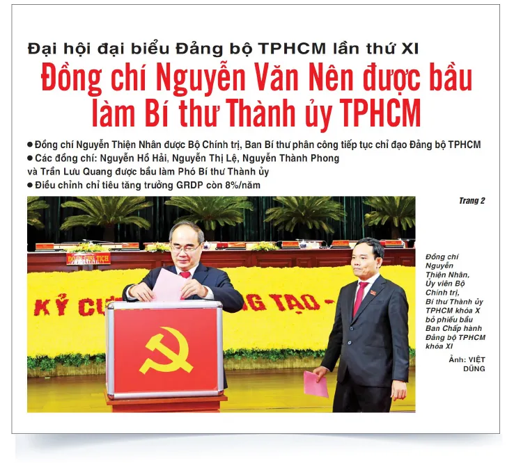 Trang 1 Báo SGGP ngày 18-10-2020 thông tin về diễn biến đại hội, trong đó có kết quả bầu Ban Chấp hành Đảng bộ TPHCM nhiệm kỳ 2020-2025 Dau an nhiem ky-4.jpg