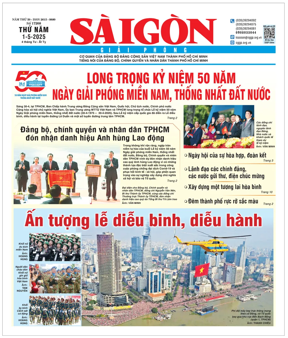 Báo SGGP số ra ngày 1-5 đăng thông tin, hình ảnh đậm nét, trang trọng về đại lễ Dau an nhiem ky-phan 1-30-4-2.jpg