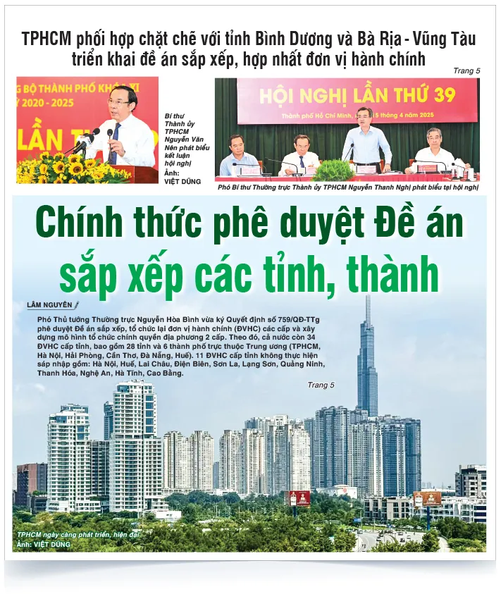Trang 1 Báo SGGP ngày 16-4-2025 Dau an nhiem ky-phan 1-chinh quyen 2 cap-1.jpg