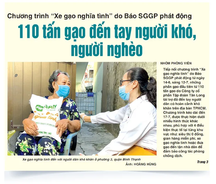 Chương trình “Xe gạo nghĩa tình” do Báo SGGP thực hiện, mang gạo đến với người dân khó khăn ở phường 3 (quận Bình Thạnh) trong đợt dịch Covid-19. Báo SGGP ngày 13-7-2021 Dau an nhiem ky-phan 1-h-3.jpg