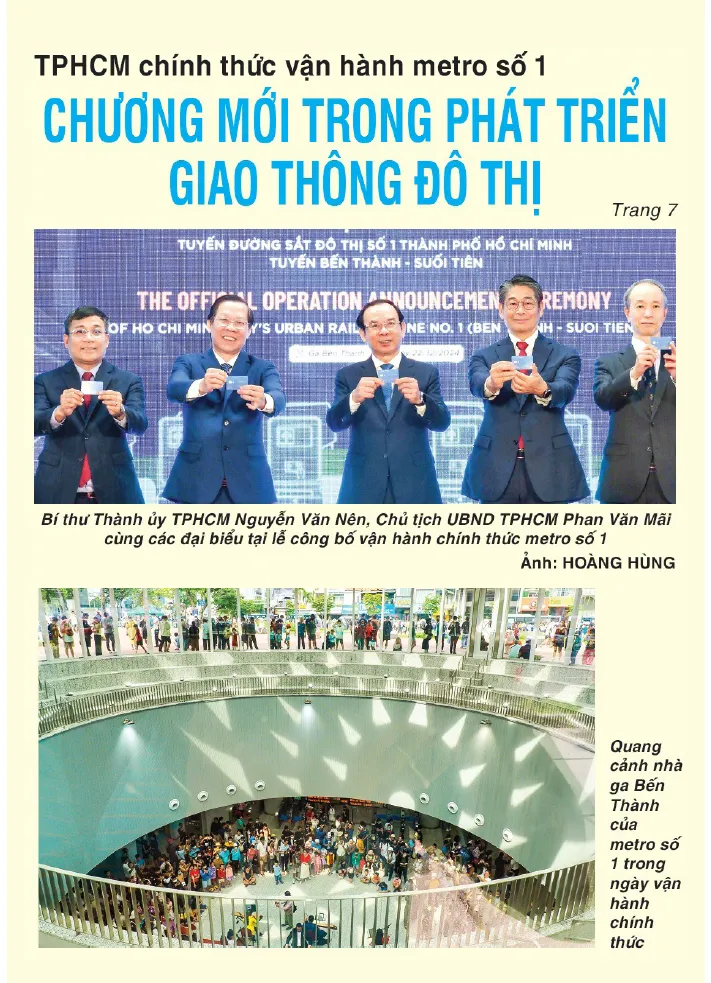Lãnh đạo TPHCM công bố tuyến metro số 1 chính thức vận hành. Trang 1 Báo SGGP ngày 23-12-2024 Dau an nhiem ky-phan 1-metro-2.jpg