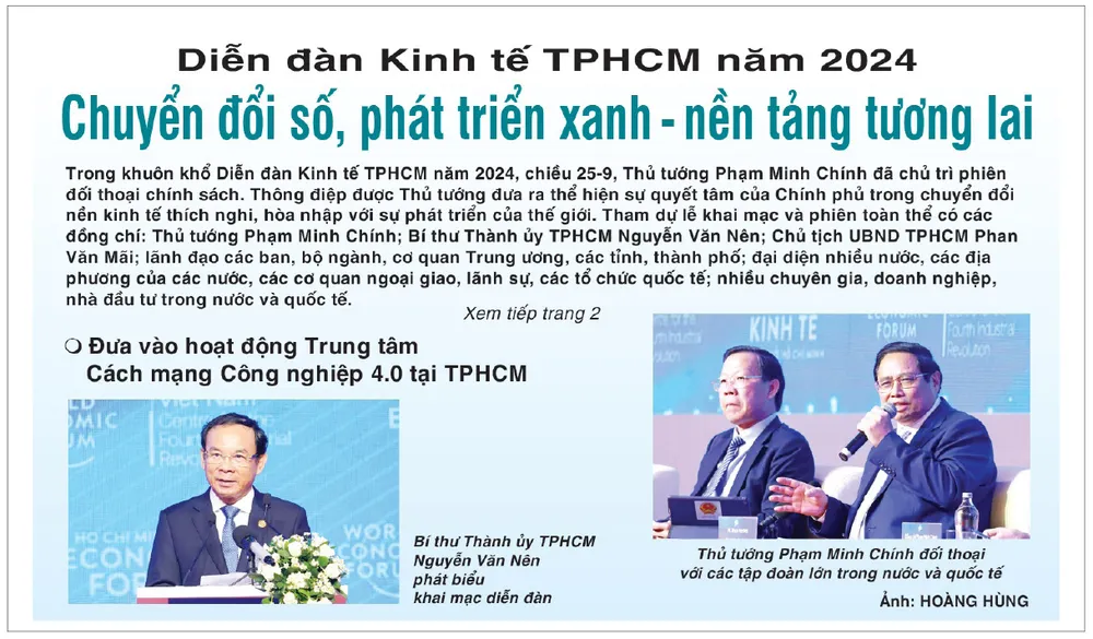 Tại Diễn đàn Kinh tế TPHCM tổ chức lễ đưa Trung tâm CMCN 4.0 tại TPHCM đưa vào hoạt động. Báo SGGP ngày 26-9-2024 đã đăng tải thông tin chi tiết Dau an nhiem ky-phan 1-Trung tam CMCN-2.jpg