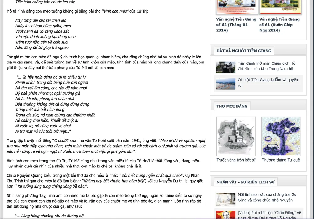 Bài viết "Con mèo trong văn chương" của tác giả Nguyễn Nhân Thống trên Tạp chí Văn nghệ Tiền Giang cách đây 12 năm Bài viết "Con mèo trong văn chương" của tác giả Nguyễn Nhân Thống trên Tạp chí Văn nghệ Tiền Giang cách đây 12 năm