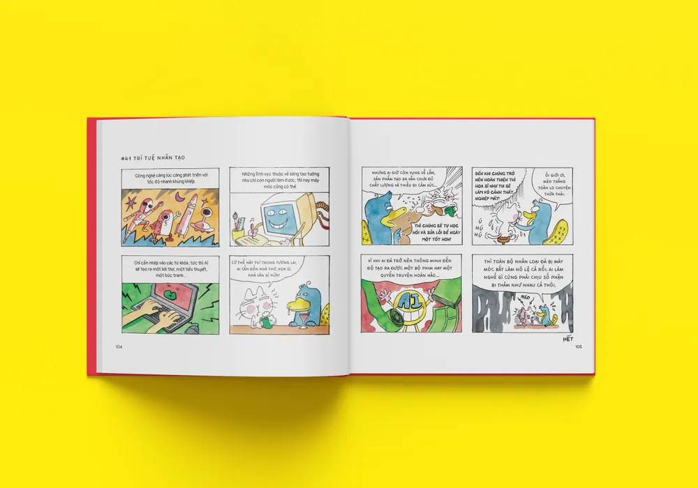 Tác phẩm được sáng tác theo phong cách comic strip, với nhiều câu chuyện thú vị và hài hước Tác phẩm được sáng tác theo phong cách comic strip, với nhiều câu chuyện thú vị và hài hước