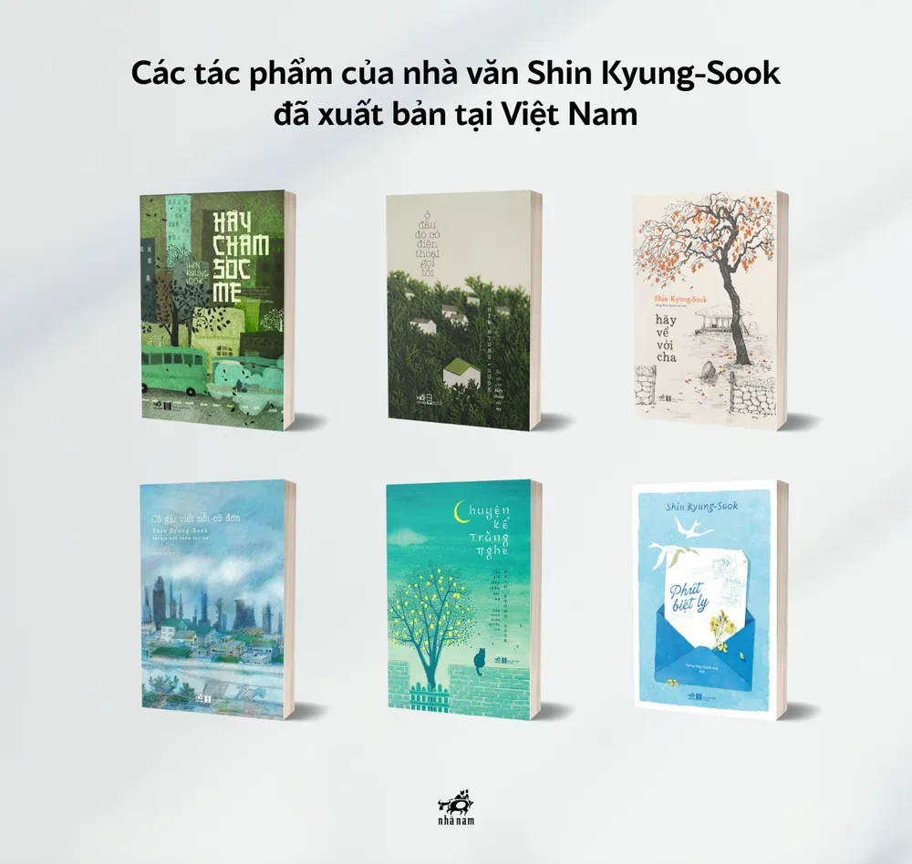 Các tác phẩm của nhà văn Shin Kyung-Sook được xuất bản tại Việt Nam. Ảnh: NHÃ NAM Cac tac pham da xuat ban tai Viet Nam cua Shin Kyung-Sook.png