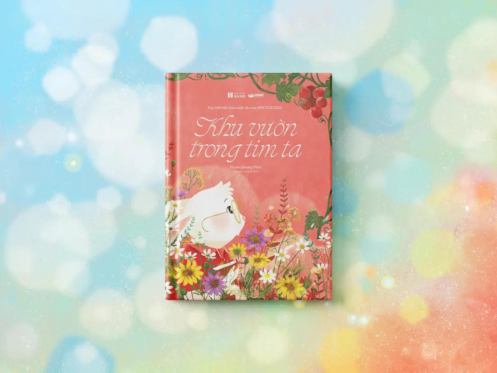 Sách tranh "Khu vườn trong tim ta" là sự kết hợp hai trong một của họa sĩ trẻ Phạm Quang Phúc mockup bia chinh dien co nen.png