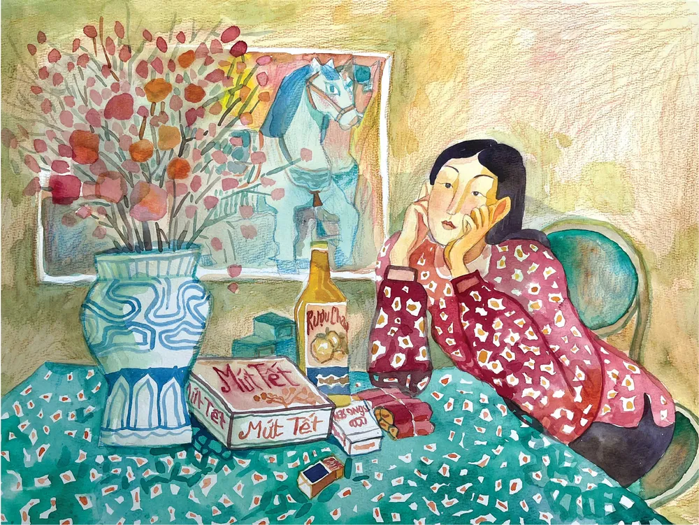 4. Minh họa của Kim Duẩn cho tác phẩm “Một cái “tết tạm” trong ký ức” của Nguyễn Ngọc Tiến.jpg