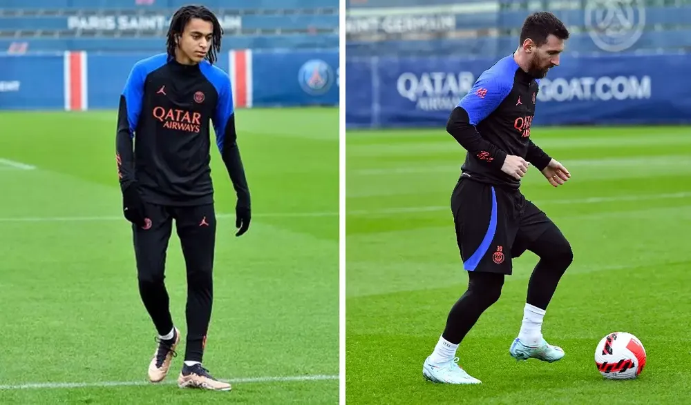 Hai chú cháu trên sân tập PSG