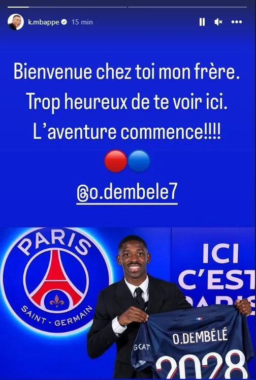 Lời chào của Mbappe gửi đến Dembele