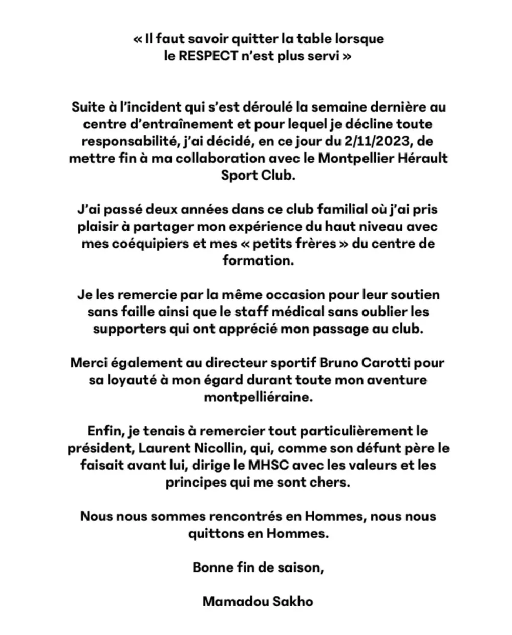 Thư chia tay của Sakho